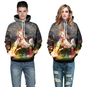 3D Print Hoodie -  Unicorn Knight Cats Pattern Pullover Hoodie  CSS036 - cosplaysos