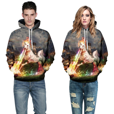 3D Print Hoodie -  Unicorn Knight Cats Pattern Pullover Hoodie  CSS036 - cosplaysos