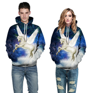 3D Print Hoodie - White Flying Unicorn Pattern Pullover Hoodie  CSS038 - cosplaysos