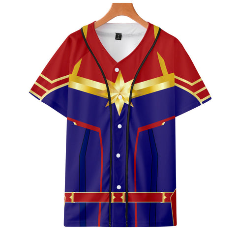 Captain Marvel T-Shirt - Carol Danvers Graphic Button Down T-Shirt CSOS930 - cosplaysos