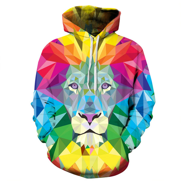 3D Print Hoodie - Colorful Lion Pattern Pullover Hoodie  CSS028 - cosplaysos