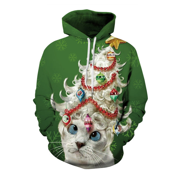 3D Print Hoodie - Funny Cat Christmas Pattern Pullover Hoodie  CSS044 - cosplaysos