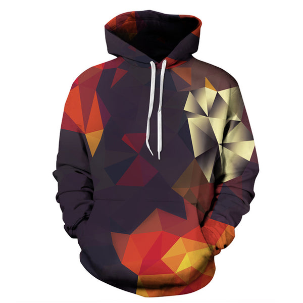 3D Print Hoodie - Dark Colorful Rhombus Print Pullover Hoodie CSS013 - cosplaysos