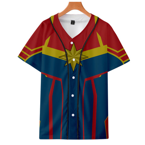 Captain Marvel T-Shirt - Carol Danvers Graphic Button Down T-Shirt CSOS934 - cosplaysos