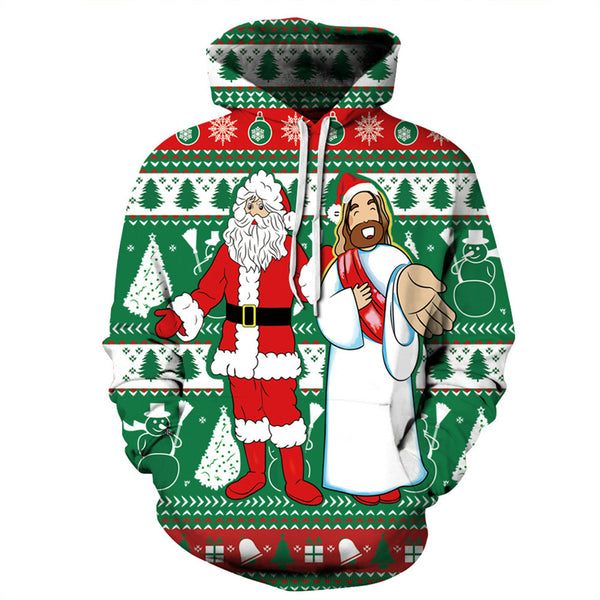 3D Print Hoodie - Santa Claus and Jesus Print Pullover Hoodie CSS009 - cosplaysos