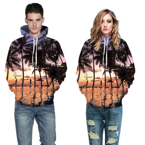 3D Print Hoodie - Nightfall Coconut Trees Pattern Pullover Hoodie CSS023 - cosplaysos