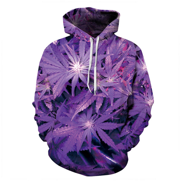 3D Print Hoodie - Purple Weed Leaf Print Pullover Hoodie CSS021 - cosplaysos