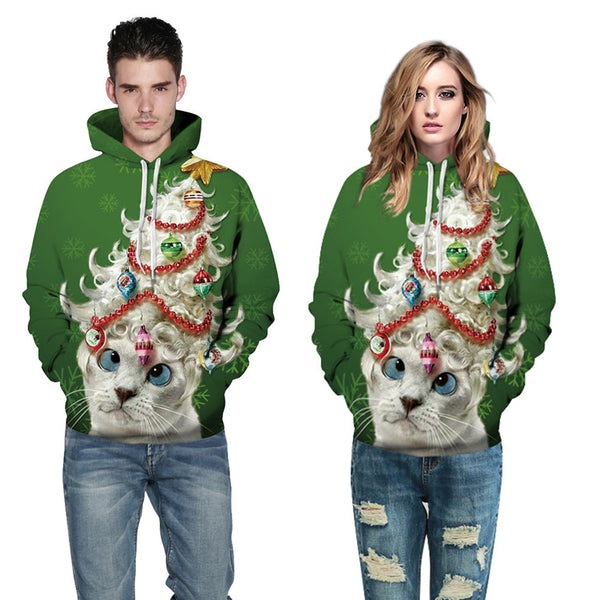 3D Print Hoodie - Funny Cat Christmas Pattern Pullover Hoodie  CSS044 - cosplaysos
