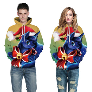 3D Print Hoodie - Cartoon Unicorn Printing Christmas Pullover Hoodie  CSS046 - cosplaysos