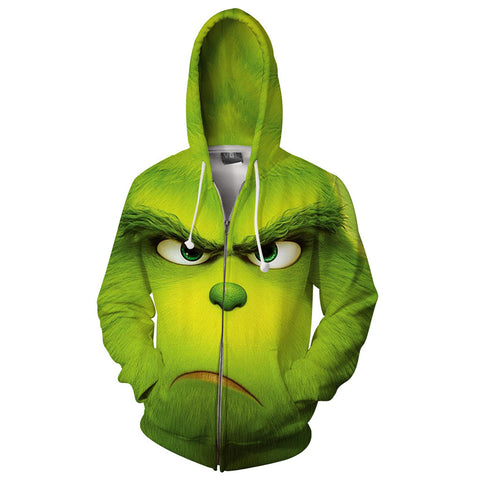 Grinch Hoodie - The Grinch Zip Up Hooded Sweatshirt CSSG004 - cosplaysos