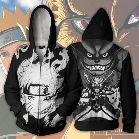 Naruto Hoodies - Naruto Kurama 9 Tails Zip Up Hoodie - cosplaysos