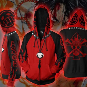 One Piece Hoodie - Portgas D. Ace Zip Up Hoodie CSOS617 - cosplaysos