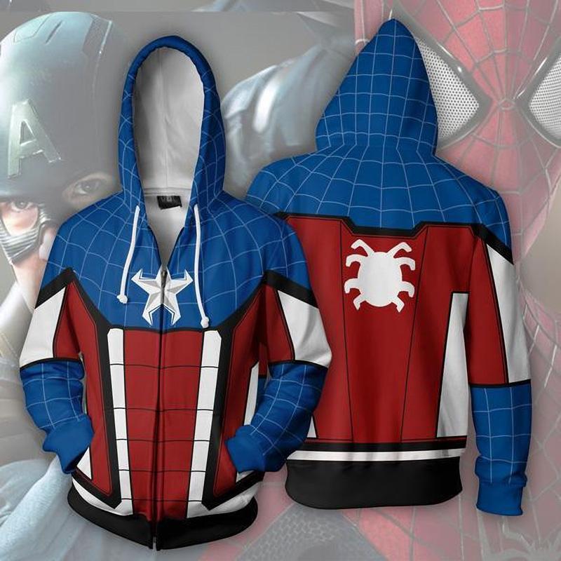 Spider-Man Hoodie - Captain America Zip Up Hoodie CSOS636 - cosplaysos