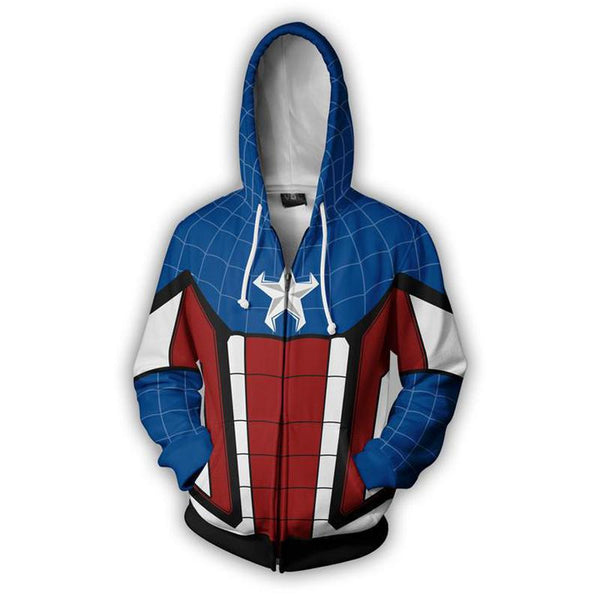 Spider-Man Hoodie - Captain America Zip Up Hoodie CSOS636 - cosplaysos