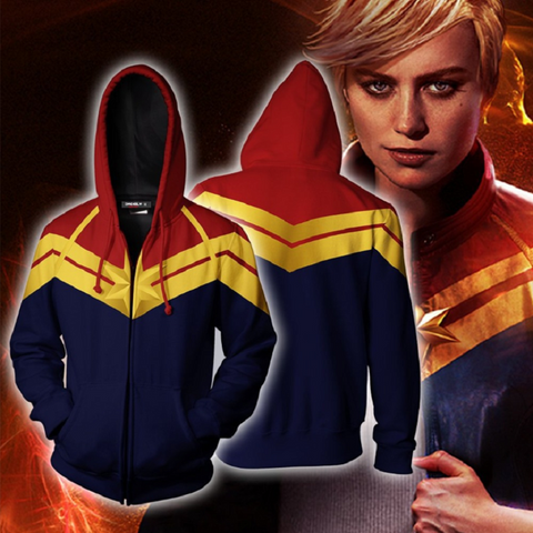 Captain Marvel Hoodie - Carol Danvers Zip Up Hoodie CSOS808 - cosplaysos