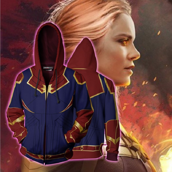 Captain Marvel Hoodie - Carol Danvers Zip Up Hoodie CSOS809 - cosplaysos