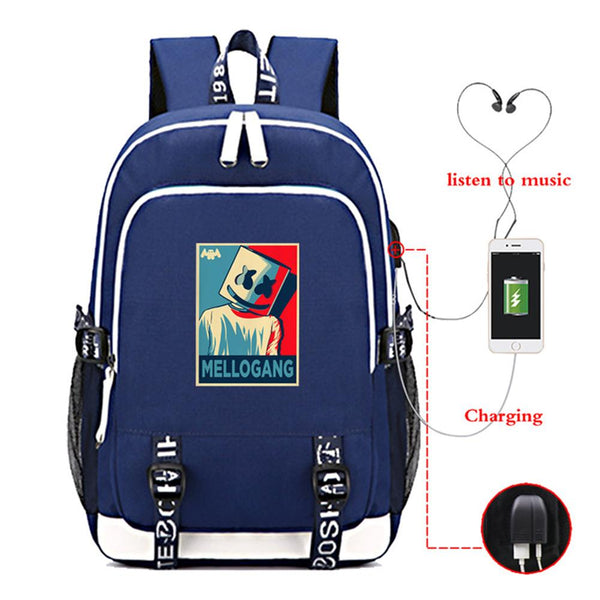 Marshmello Travel Backpack With USB Charging Port CSSO159 - cosplaysos
