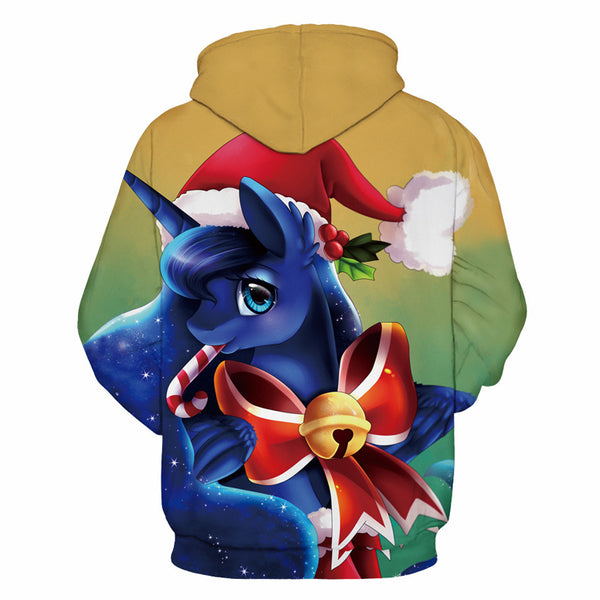 3D Print Hoodie - Cartoon Unicorn Printing Christmas Pullover Hoodie  CSS046 - cosplaysos