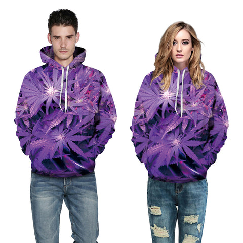 3D Print Hoodie - Purple Weed Leaf Print Pullover Hoodie CSS021 - cosplaysos