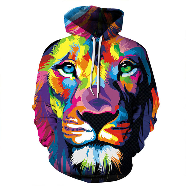3D Print Hoodie - Color Paint Lion Head Pattern Pullover Hoodie  CSS026 - cosplaysos