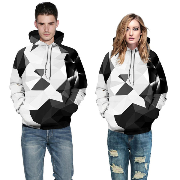 3D Print Hoodie - Black/White Rhombus Pattern Pullover Hoodie CSS016 - cosplaysos