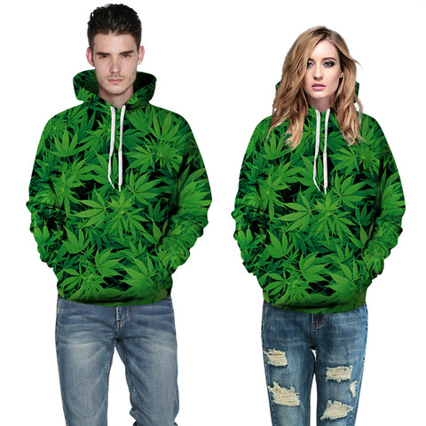 3D Print Hoodie - Green Leaves Pattern Pullover Hoodie CSS020 - cosplaysos