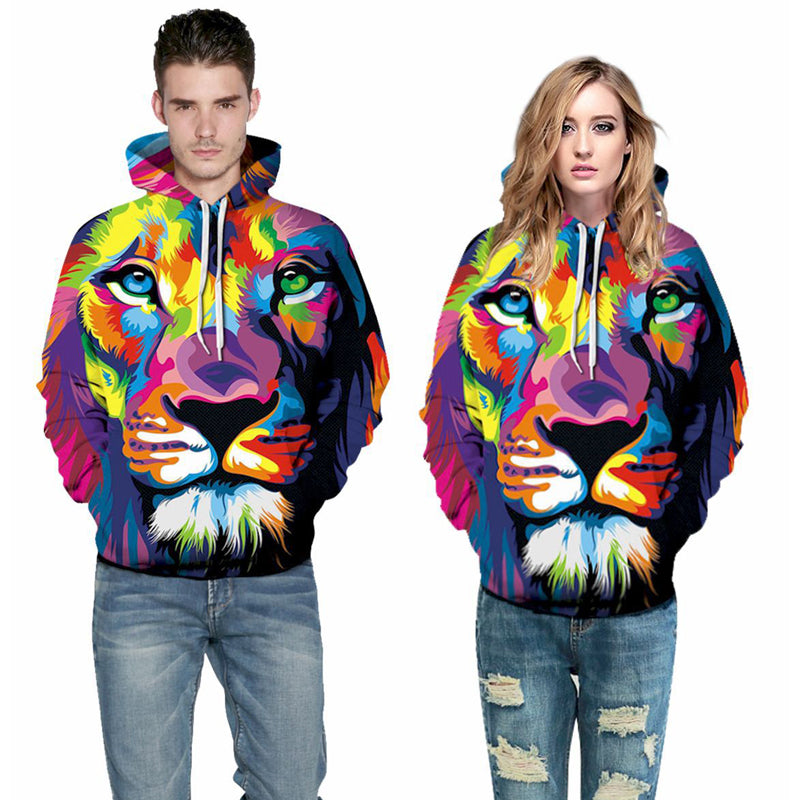 3D Print Hoodie - Color Paint Lion Head Pattern Pullover Hoodie  CSS026 - cosplaysos