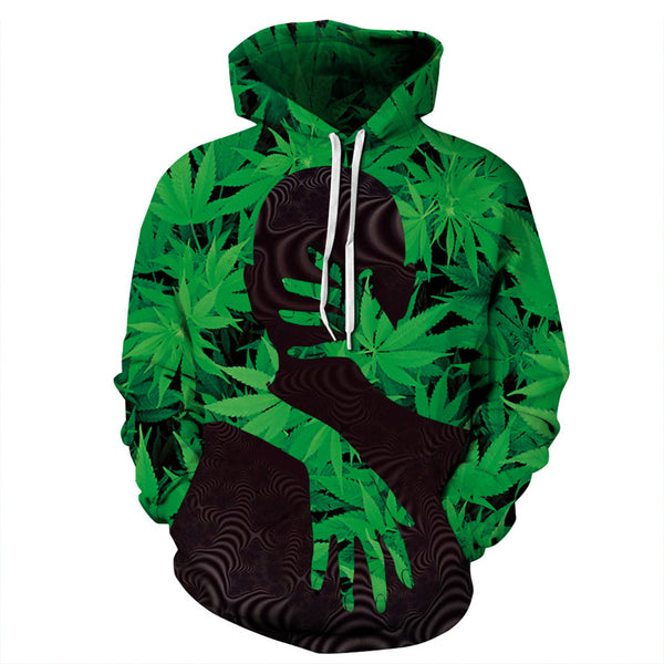 3D Print Hoodie - Green Weed Leaves  Pattern Pullover Hoodie  CSS025 - cosplaysos